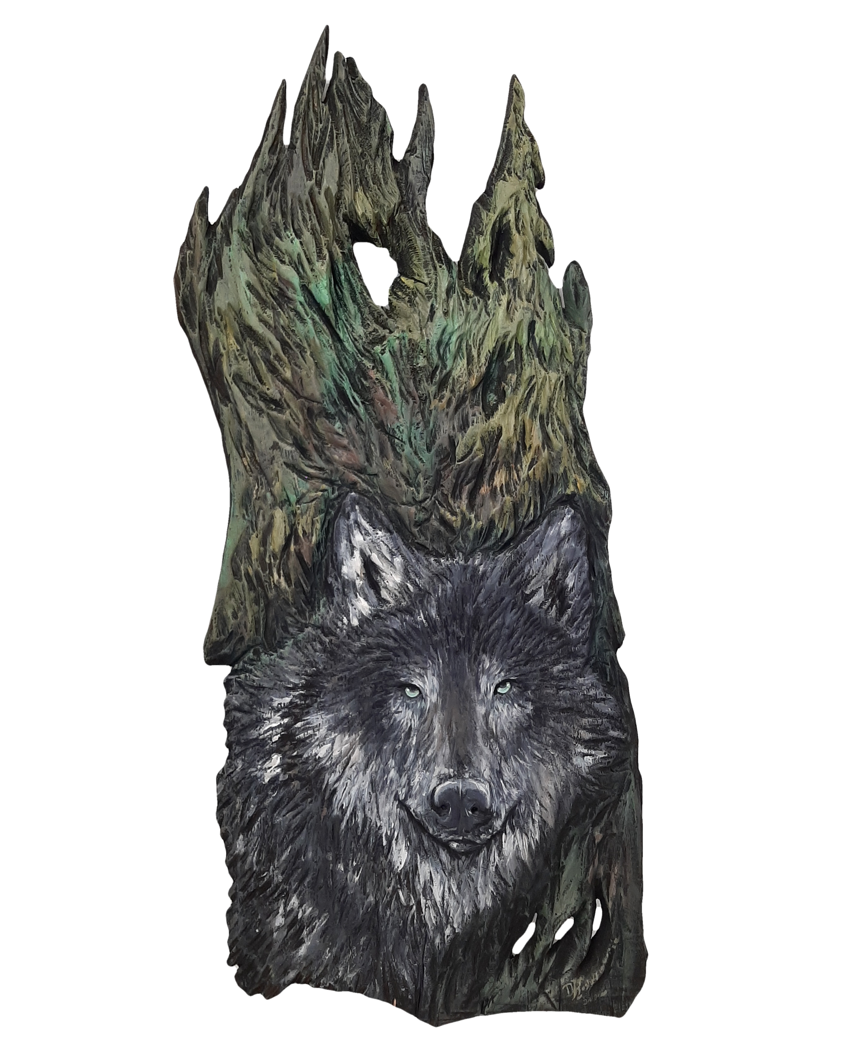 Drevený obraz - vlk