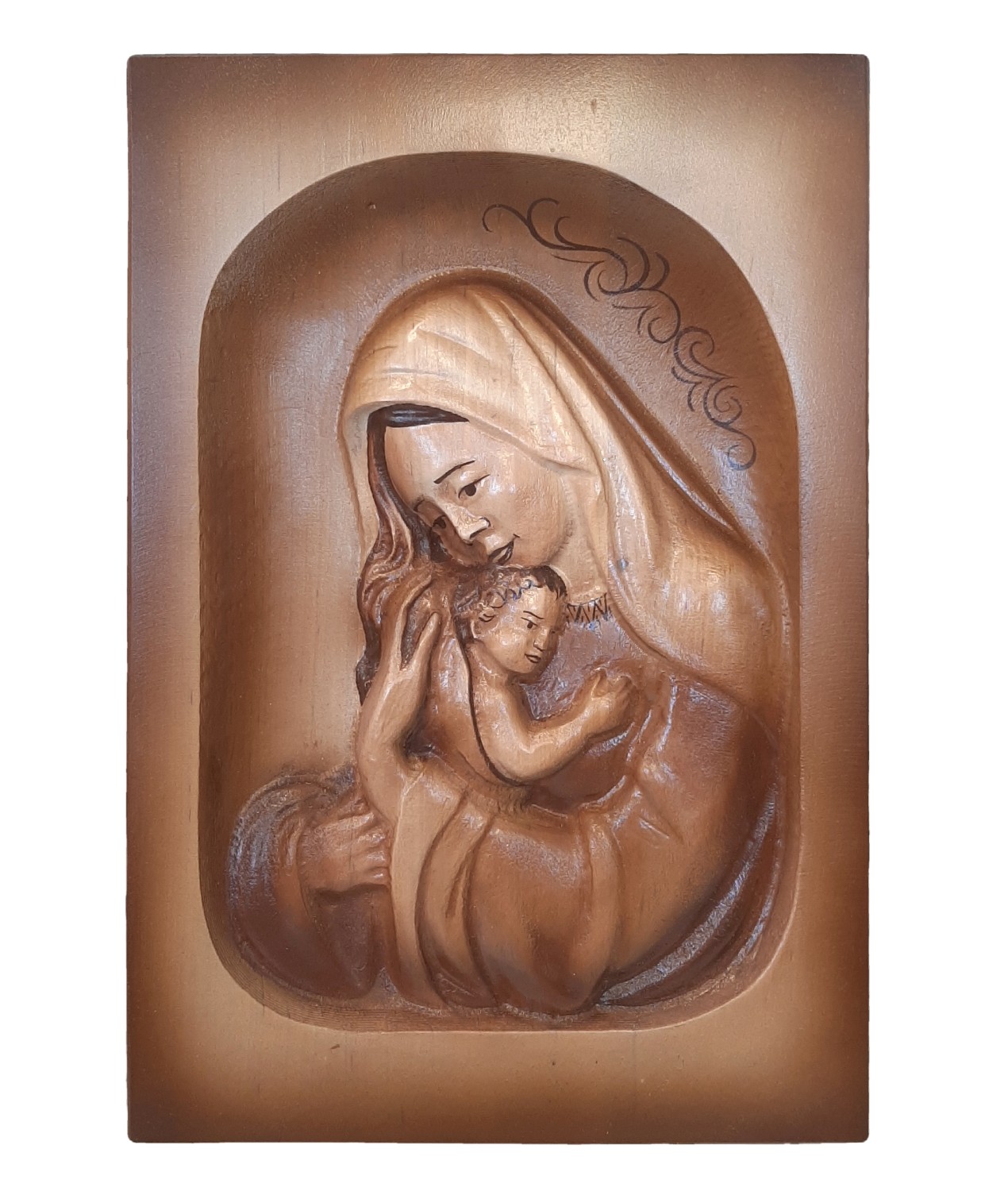 Dreveny obraz Panny Márie s Ježiškom 25 x 36 cm