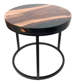 Stôl z orechového dreva a kovovou podnozou