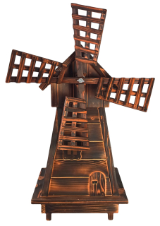 Drevený veterný mlyn záhradný, otočný, dekoračný tmavy 110 cm