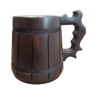 Ručne vyrobený pohár z tmavého dreva 0,5L s tmavými obručami a nerezovým vnútrom