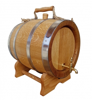 Ručne vyrobený drevený sud 10L s podstavcom,rkoväťou a mosadzný kohútikom z dubo