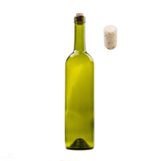 Sklenená fľaša na víno BORDEAUX olivová 750 ml s korkom