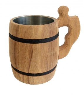 Ručne vyrobený drevený pohár s čiernymi obručami 0,5L a nerezovým vnútrom