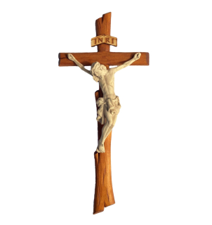 Drevený kríž s Ježišom INRI tmavý